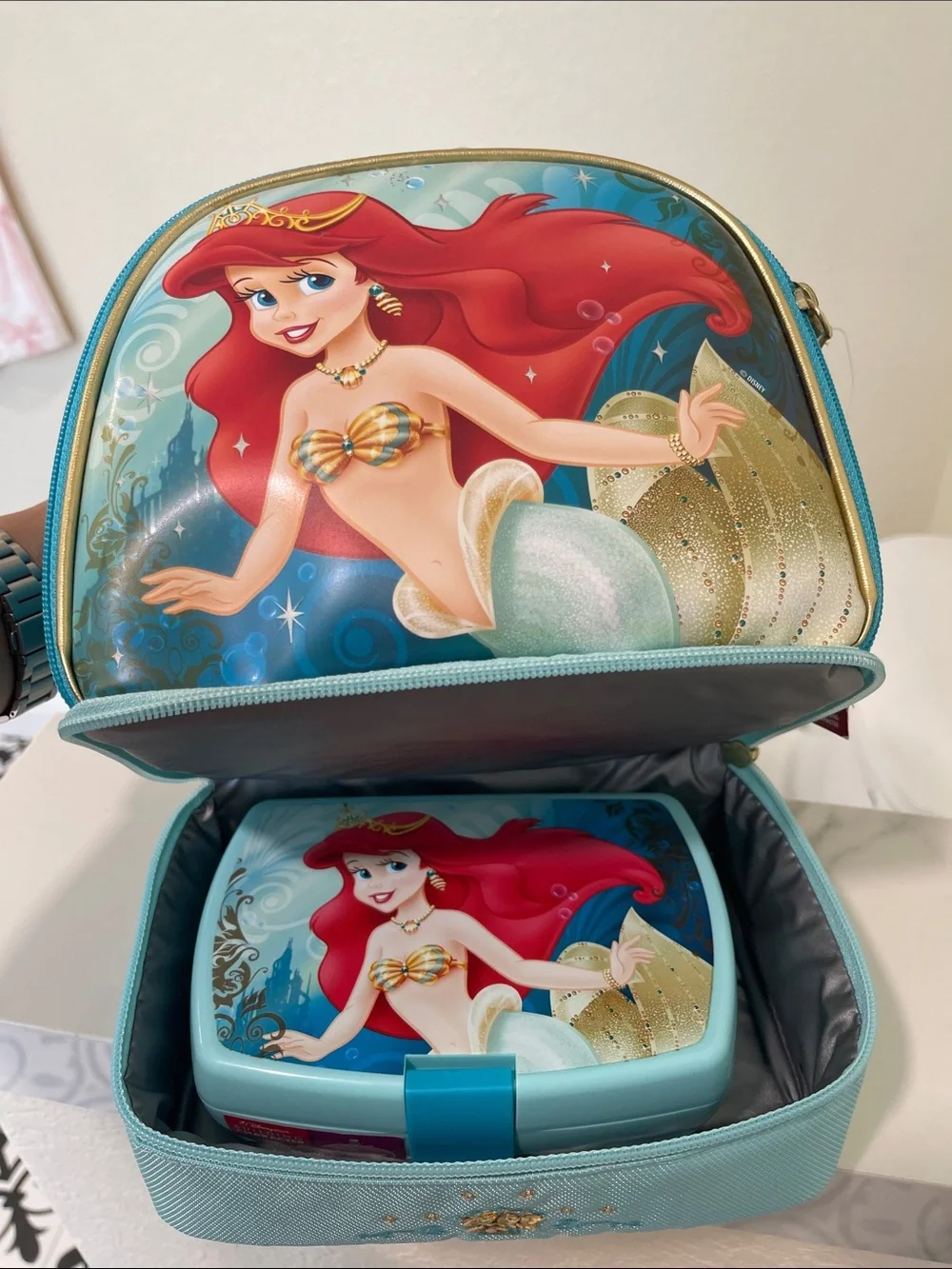 Disney Ariel Light Blue and Red Kids Lunch Tote